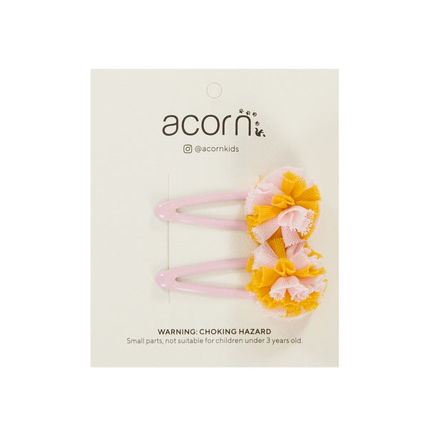 Pom pom hair clip - Pink and Yellow - Acorn Kids Accessories
