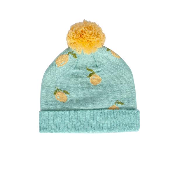 Lemon Merino Beanie – kids knitted merino wool beanie with sweet lemon design – Acorn Kids