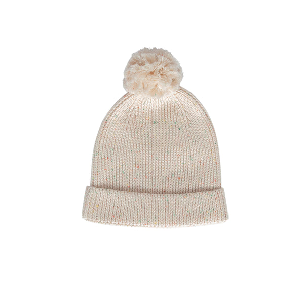 Stargaze Beanie Cream Speckle – kids cotton beanie with pom pom and speckled yarn design – Acorn Kids