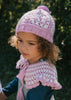 Boho Beanie and Collar Pink on child side view – kids hand-crocheted beanie and collar scarf with retro stripes and scalloped edge – Acorn Kids