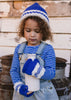 Denmark Beanie Blue & Cream – kids hand-knitted striped beanie with pointed top in soft wool blend – Acorn Kids