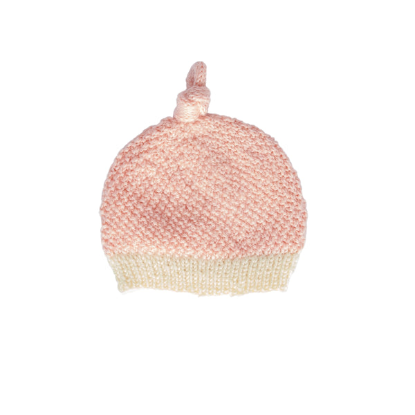 Springbud Merino Beanie & Mitten Set pink – newborn hand-knitted merino wool beanie and mittens with moss stitch – Acorn Kids