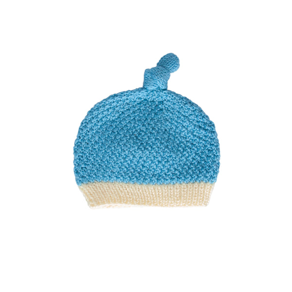 Springbud Merino Beanie & Mitten Set blue – newborn hand-knitted merino wool beanie and mittens with moss stitch – Acorn Kids