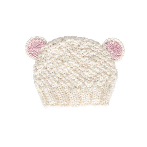Bear Beanie Cream – kids knitted beanie with cute bear face in soft wool blend – Acorn Kids