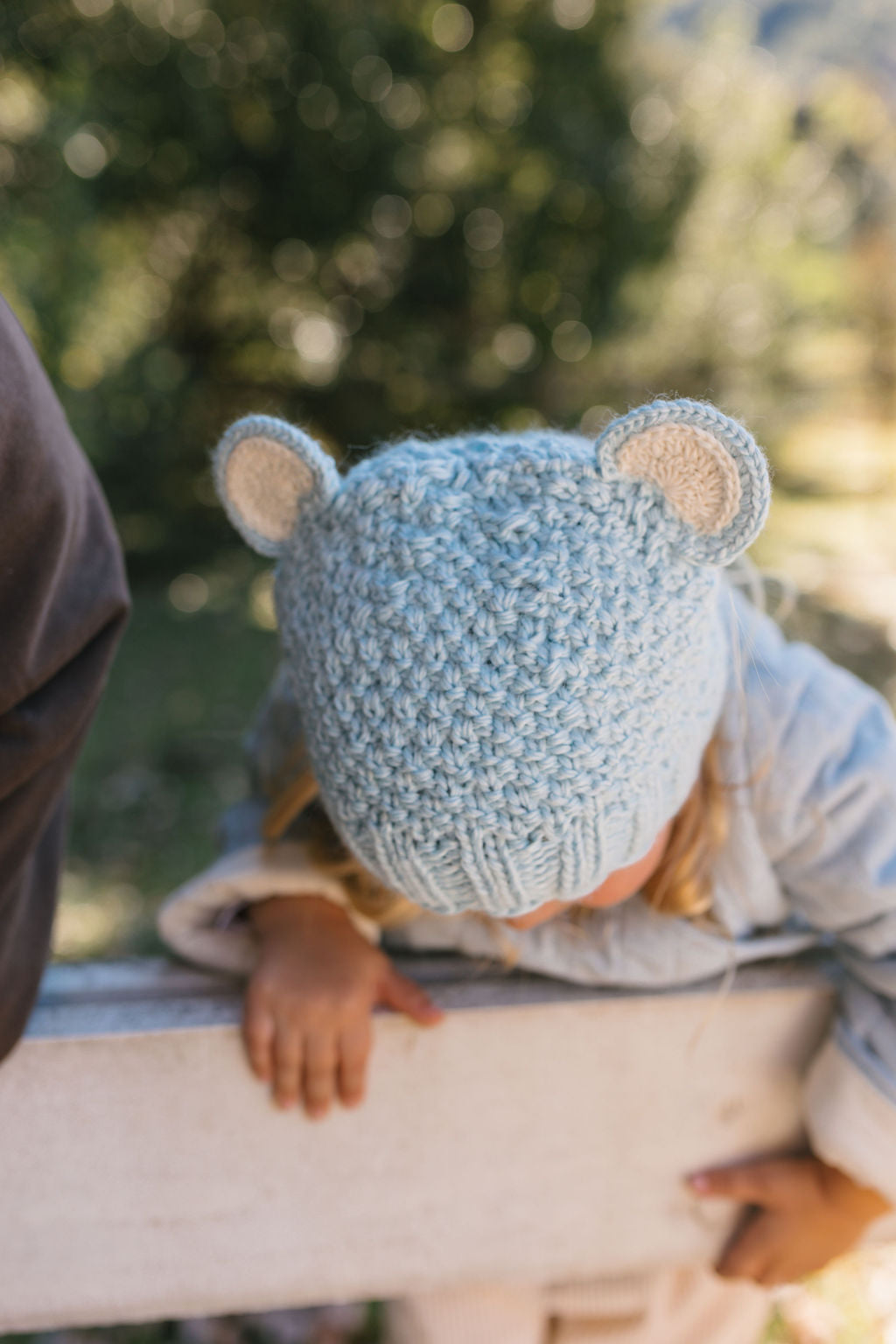 Bear Beanie Blue – kids knitted beanie with cute bear face in soft wool blend – Acorn Kids