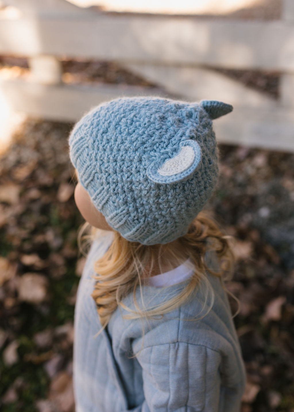 Bear Beanie Blue – kids knitted beanie with cute bear face in soft wool blend – Acorn Kids
