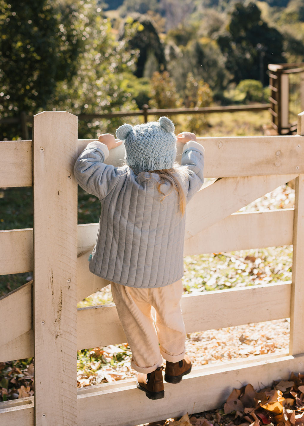 Bear Beanie Blue – kids knitted beanie with cute bear face in soft wool blend – Acorn Kids