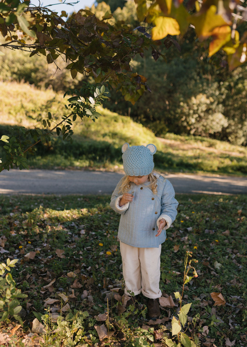 Bear Beanie Blue – kids knitted beanie with cute bear face in soft wool blend – Acorn Kids