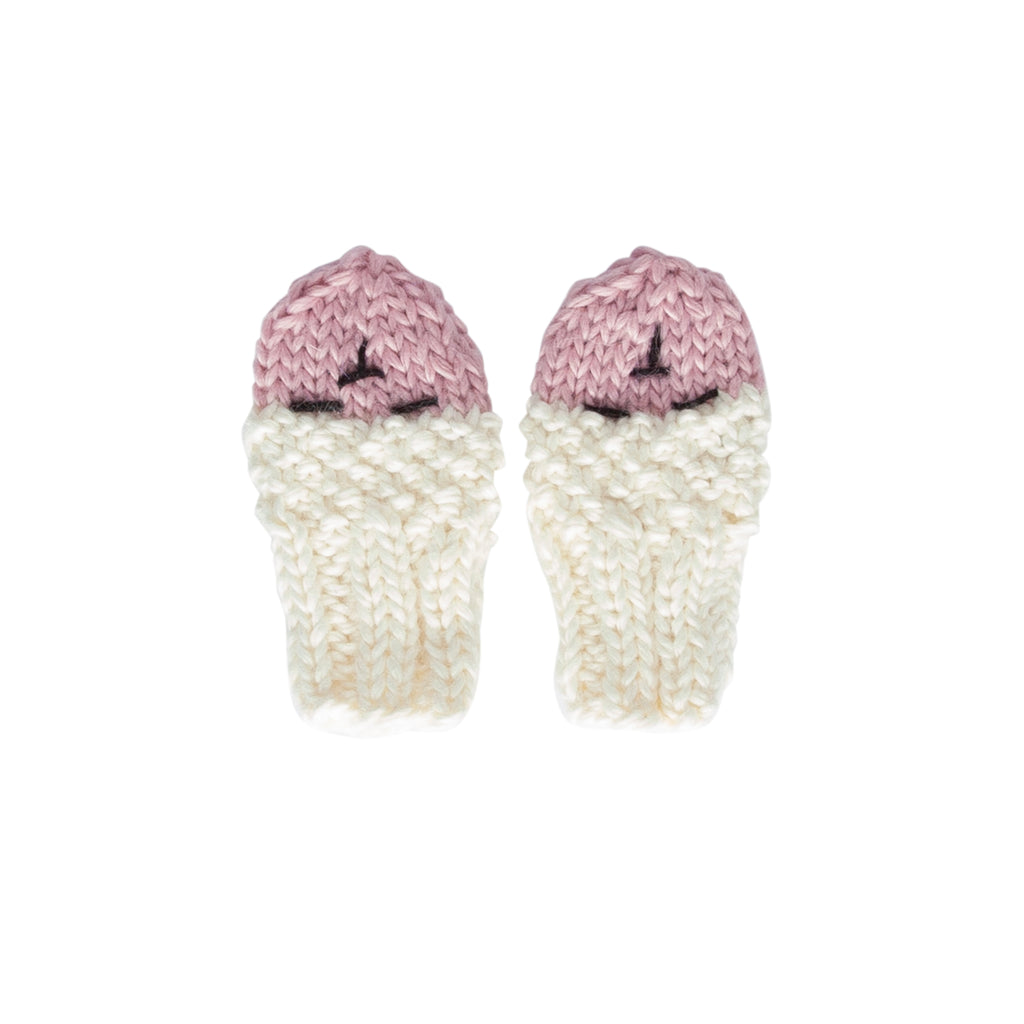 Bear Infant Mittens Cream – hand-knitted baby mittens with cute bear face in soft wool blend – Acorn Kids