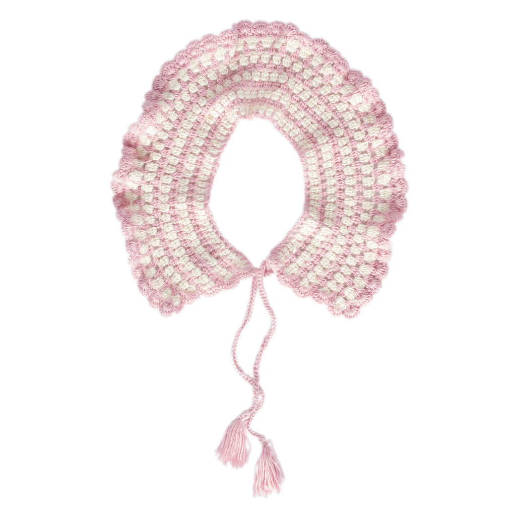 Boho Collar Pink – kids hand-crocheted collar scarf with retro stripes and scalloped edge – Acorn Kids