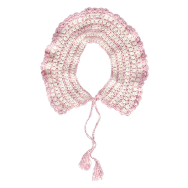 Boho Collar Pink – kids hand-crocheted collar scarf with retro stripes and scalloped edge – Acorn Kids