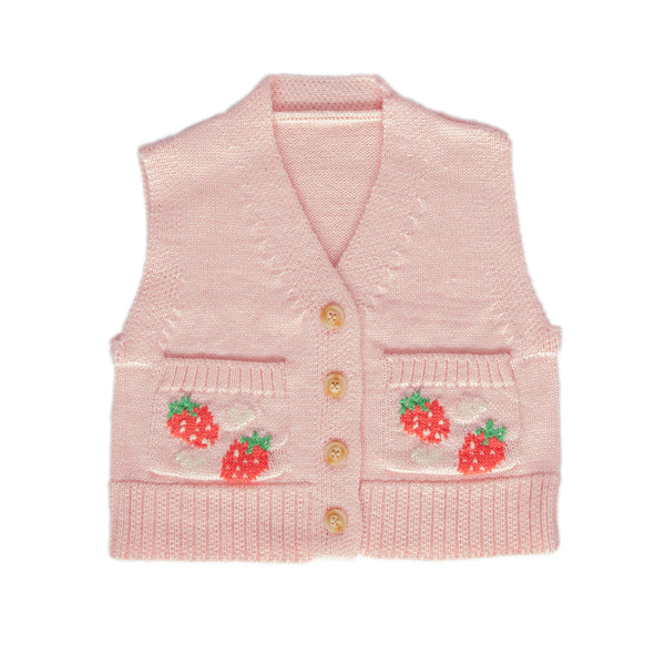 Strawberry Fields Merino Vest – kids knitted merino wool vest with strawberry design – Acorn Kids
