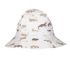 Bucket hat with an Australian animal pattern with kangaroos, wombats, platapus on a white background