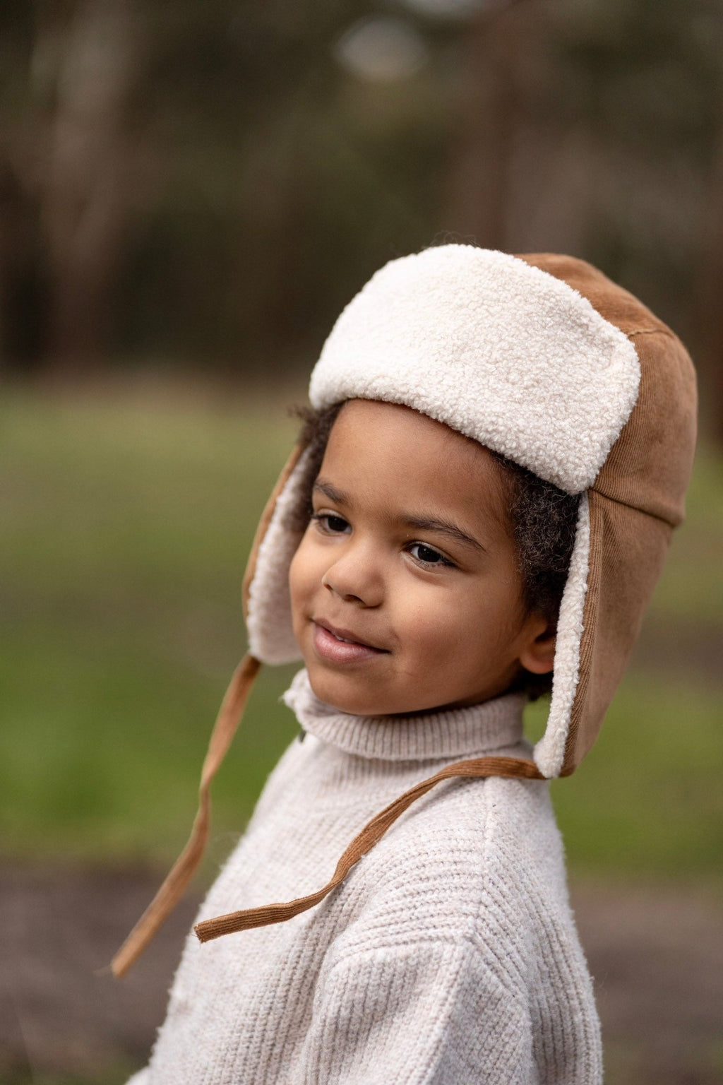 Aviator Cord Beanie Chestnut - Acorn Kids Accessories