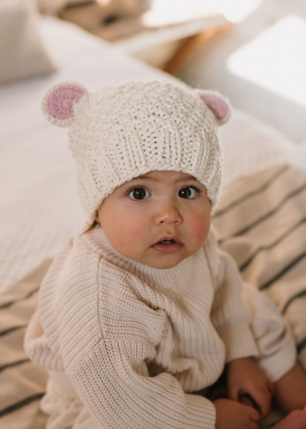 Bear Beanie Cream - Acorn Kids Accessories