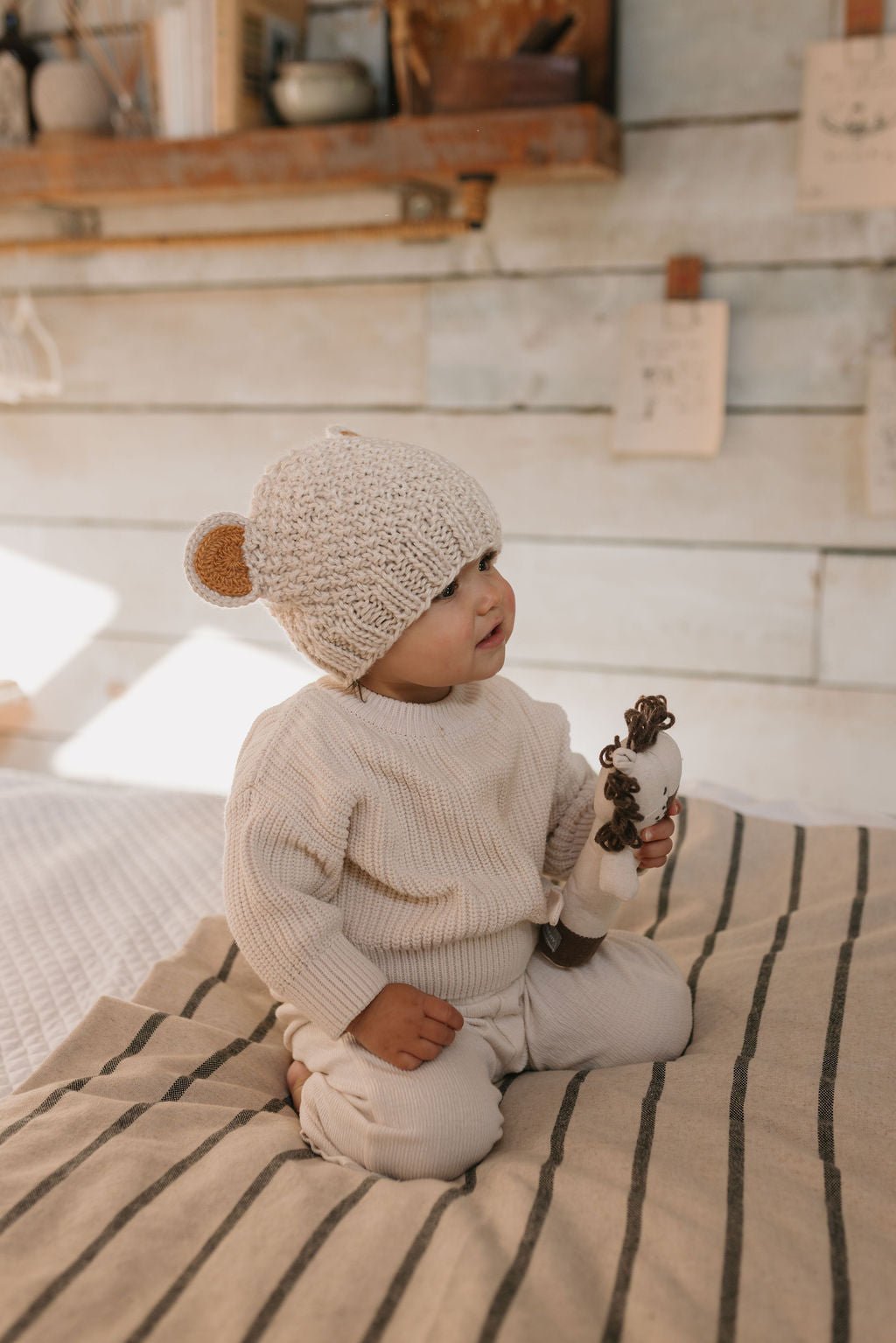 Bear Beanie Oatmeal - Acorn Kids Accessories