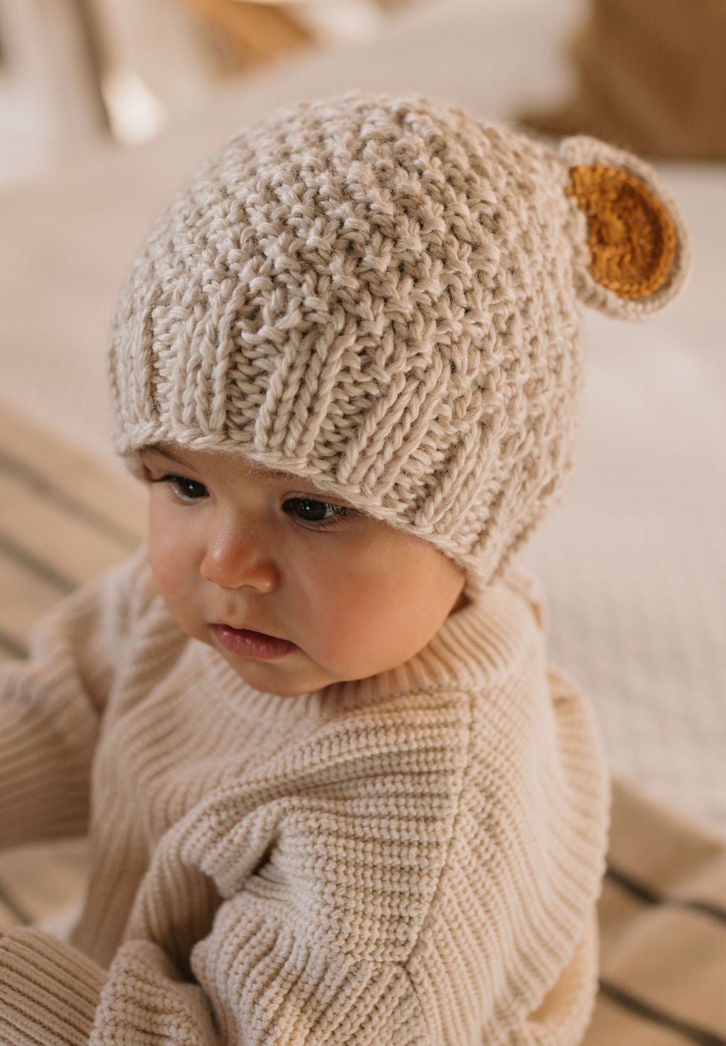 Bear Beanie Oatmeal - Acorn Kids Accessories
