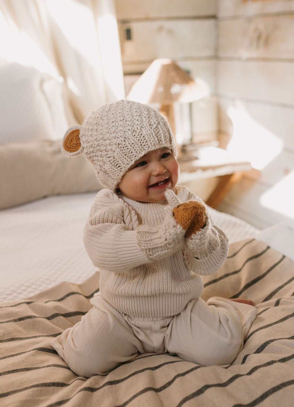 Bear Beanie Oatmeal - Acorn Kids Accessories