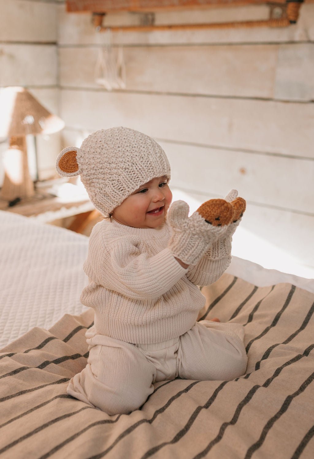 Bear Beanie Oatmeal - Acorn Kids Accessories