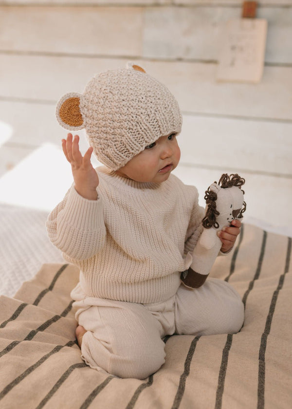 Bear Beanie Oatmeal - Acorn Kids Accessories