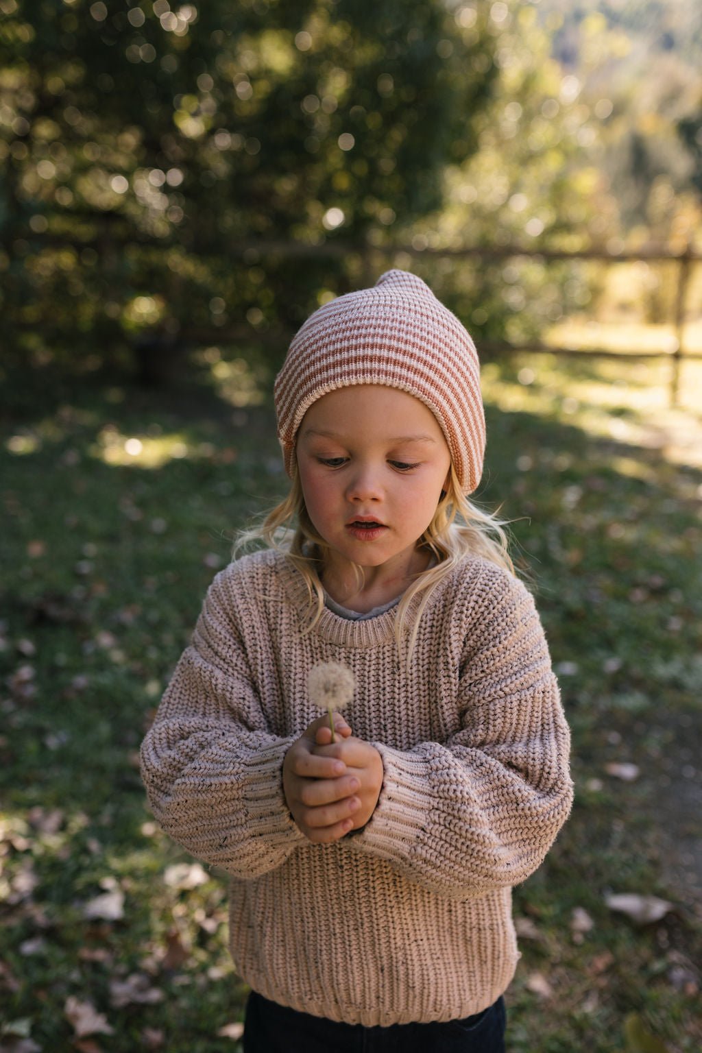 Berlin Merino Beanie Biscuit and Cream Stripe - Acorn Kids Accessories