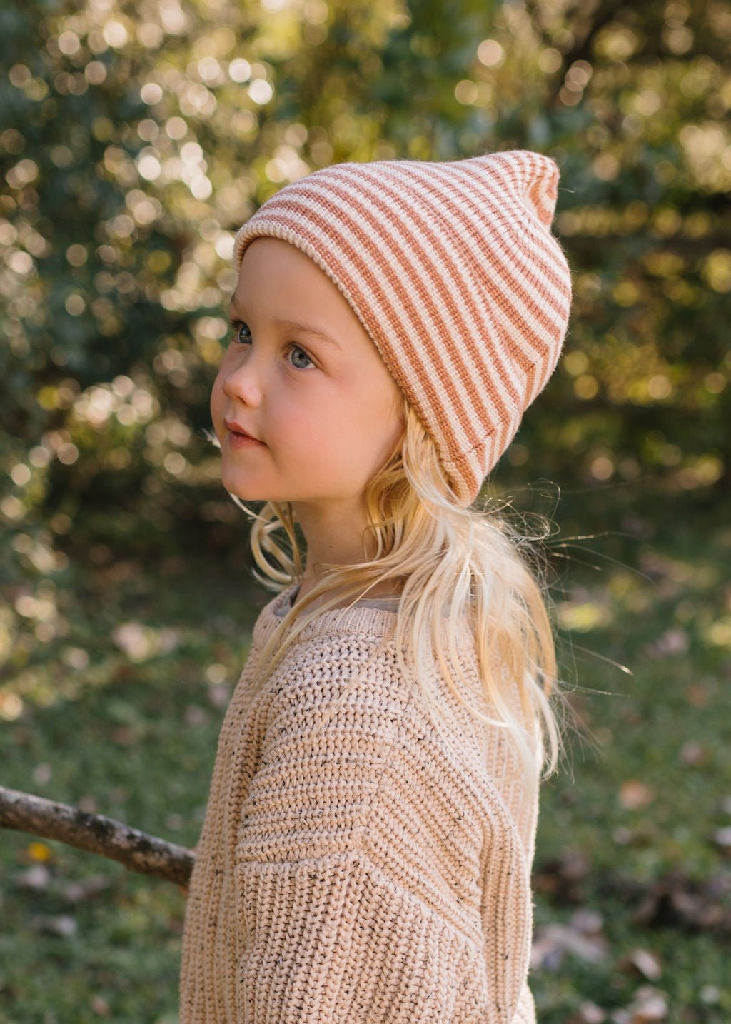 Berlin Merino Beanie Biscuit and Cream Stripe - Acorn Kids Accessories