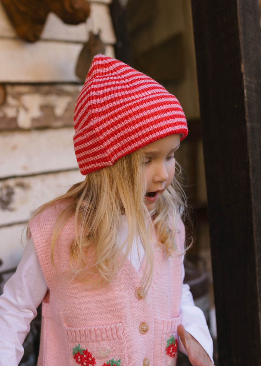 Berlin Merino Beanie Pink and Red Stripe - Acorn Kids Accessories