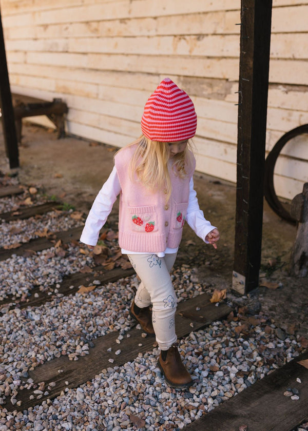 Berlin Merino Beanie Pink and Red Stripe - Acorn Kids Accessories