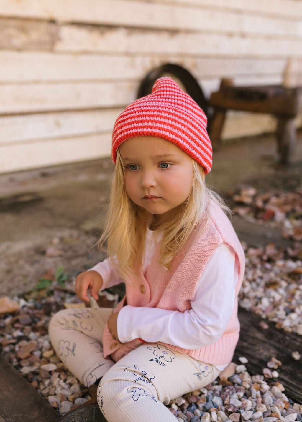 Berlin Merino Beanie Pink and Red Stripe - Acorn Kids Accessories