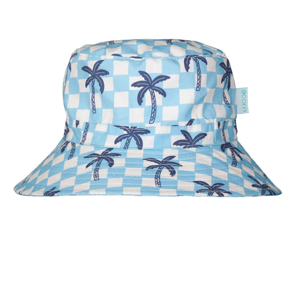 Blue Checked Palms Wide Brim Bucket Hat - Acorn Kids Accessories