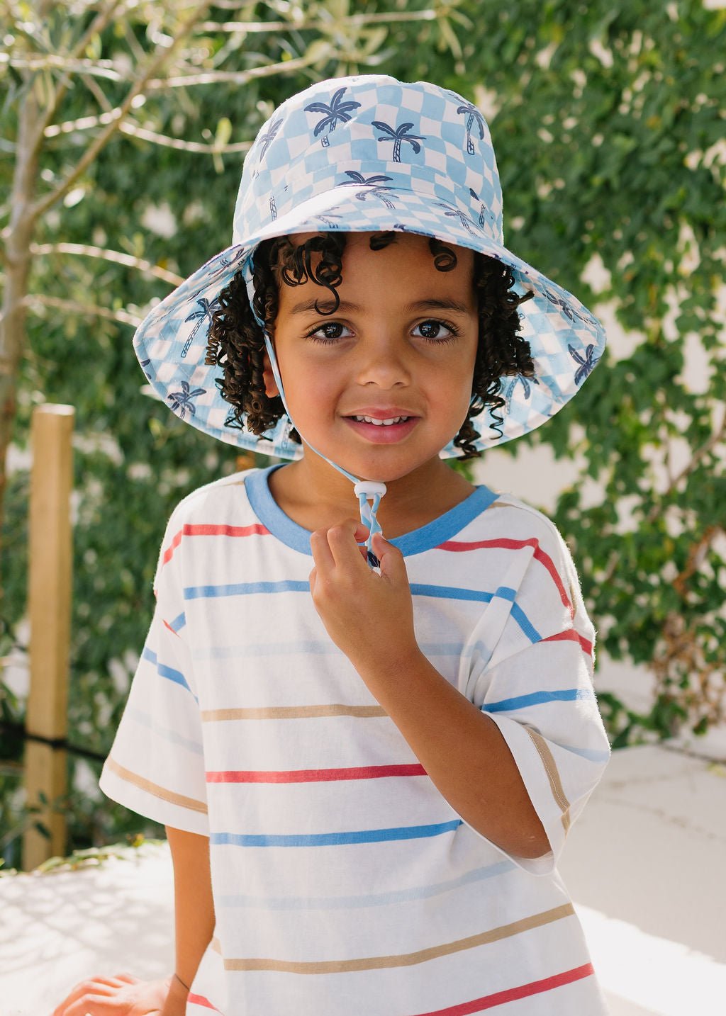 Blue Checked Palms Wide Brim Bucket Hat - Acorn Kids Accessories