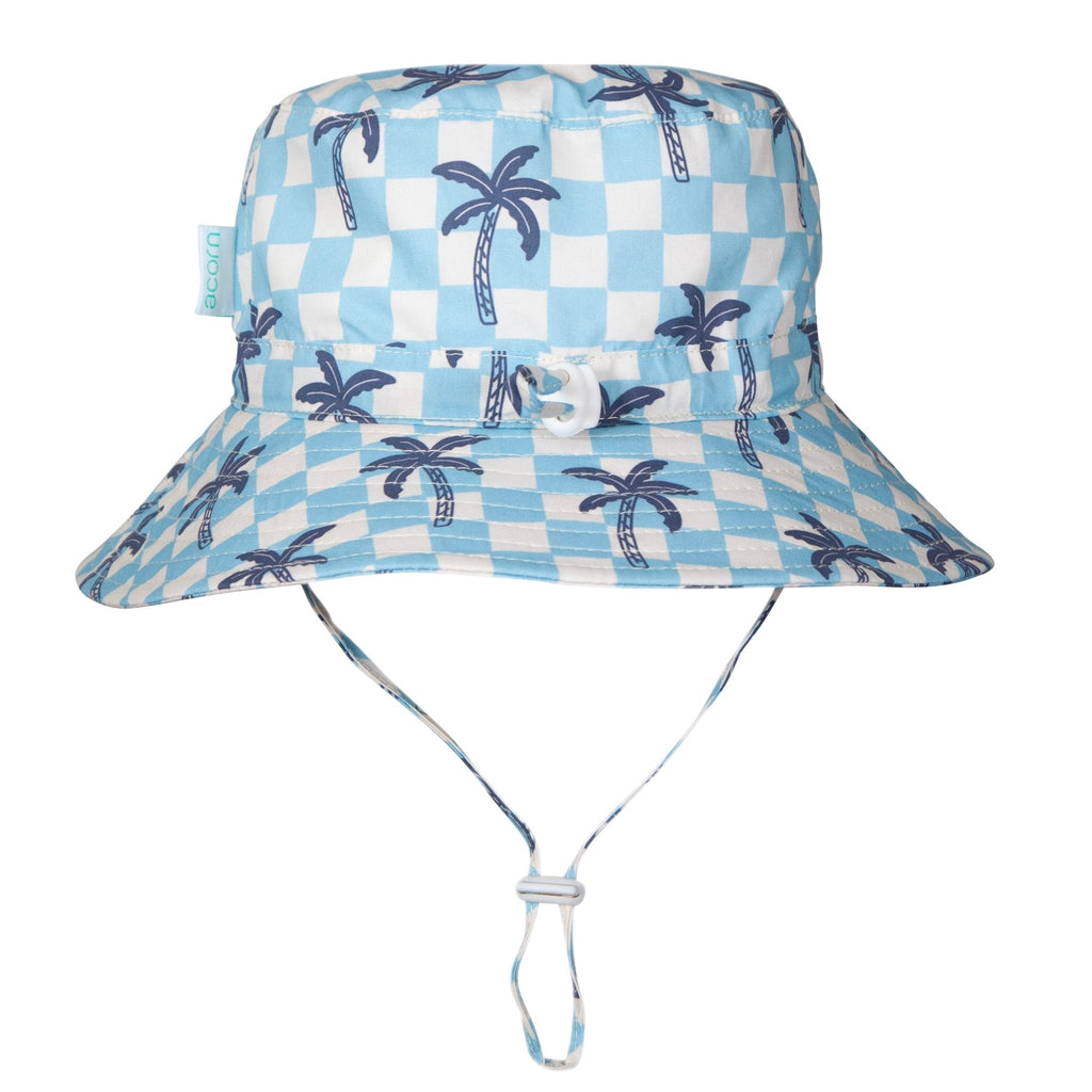 Blue Checked Palms Wide Brim Bucket Hat - Acorn Kids Accessories