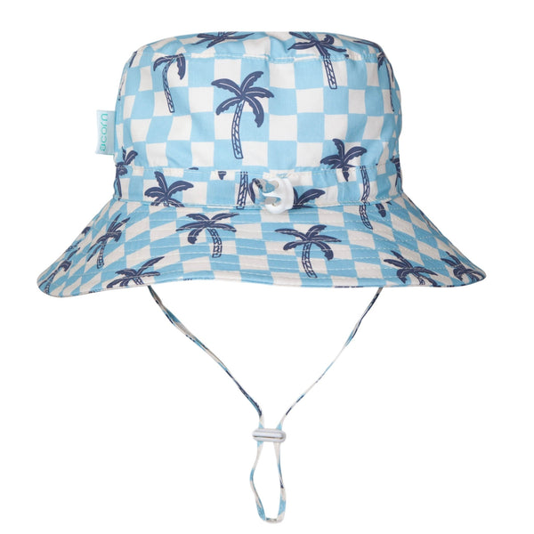 Blue Checked Palms Wide Brim Bucket Hat - Acorn Kids Accessories
