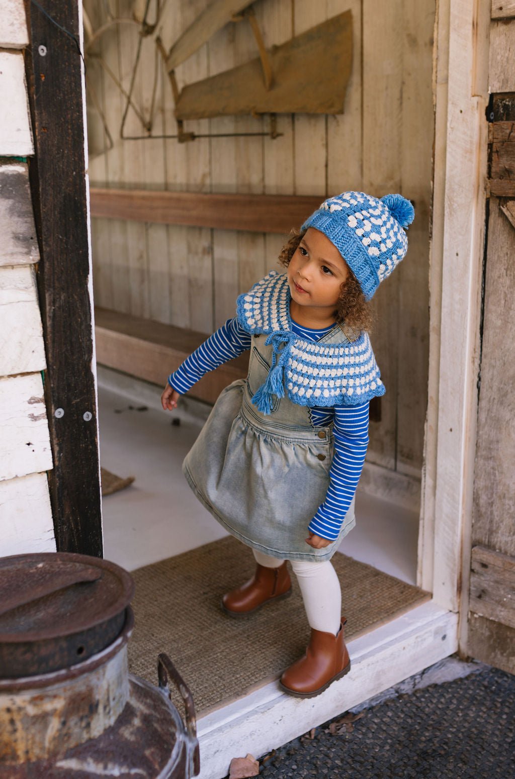 Boho Beanie and Collar Bundle - Blue - Acorn Kids Accessories