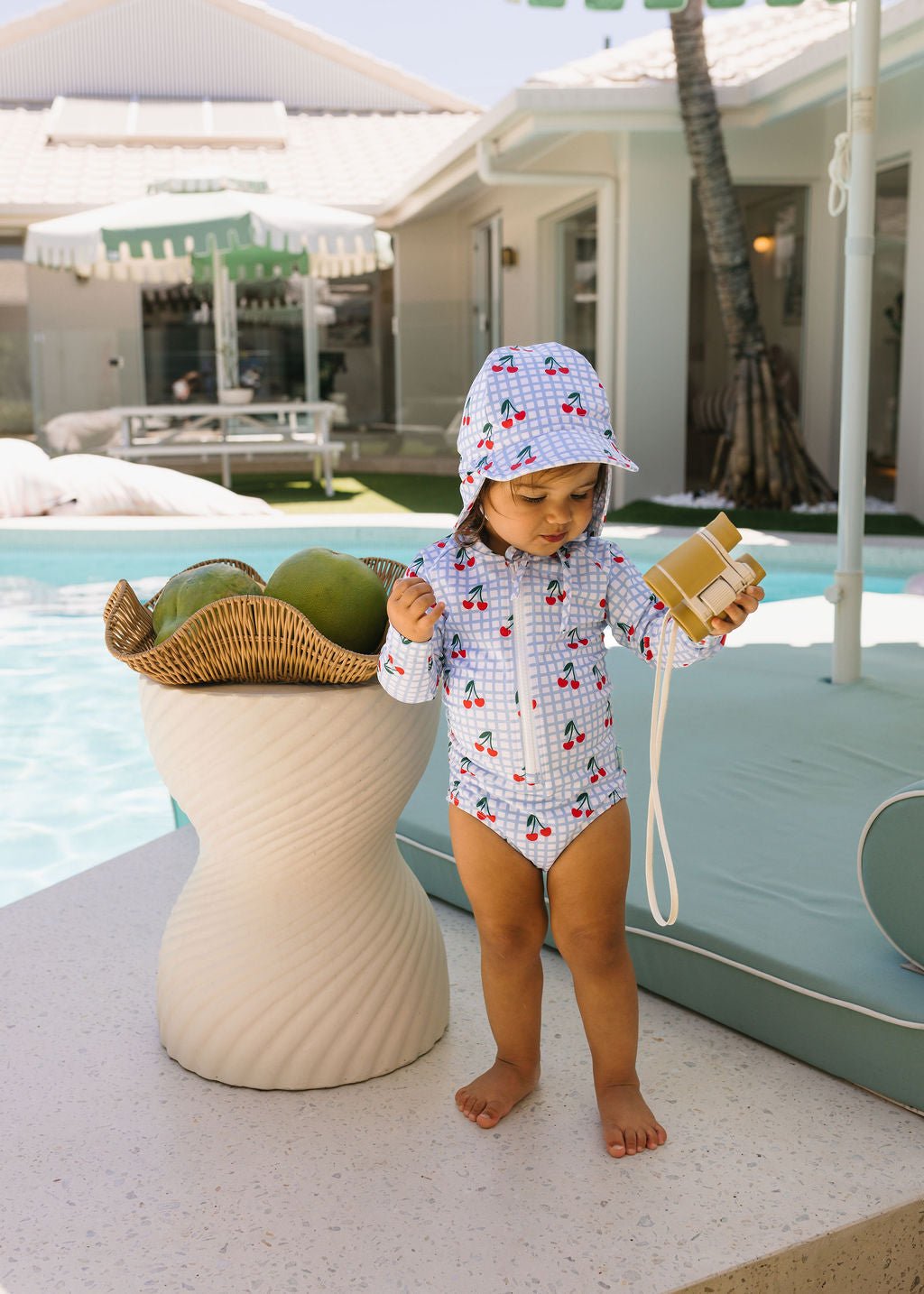 Cherry Checks Swim Flap Cap - Acorn Kids Accessories