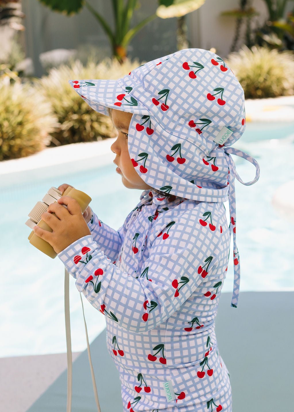 Cherry Checks Swim Flap Cap - Acorn Kids Accessories
