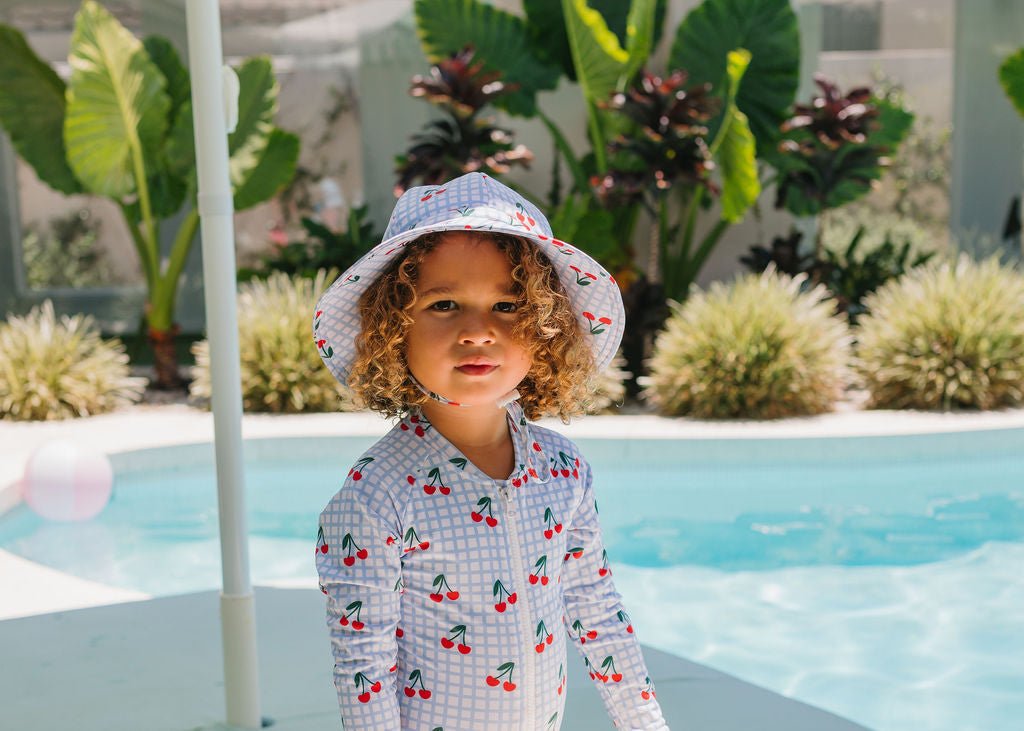 Cherry Checks Wide Brim Swim Hat - Acorn Kids Accessories
