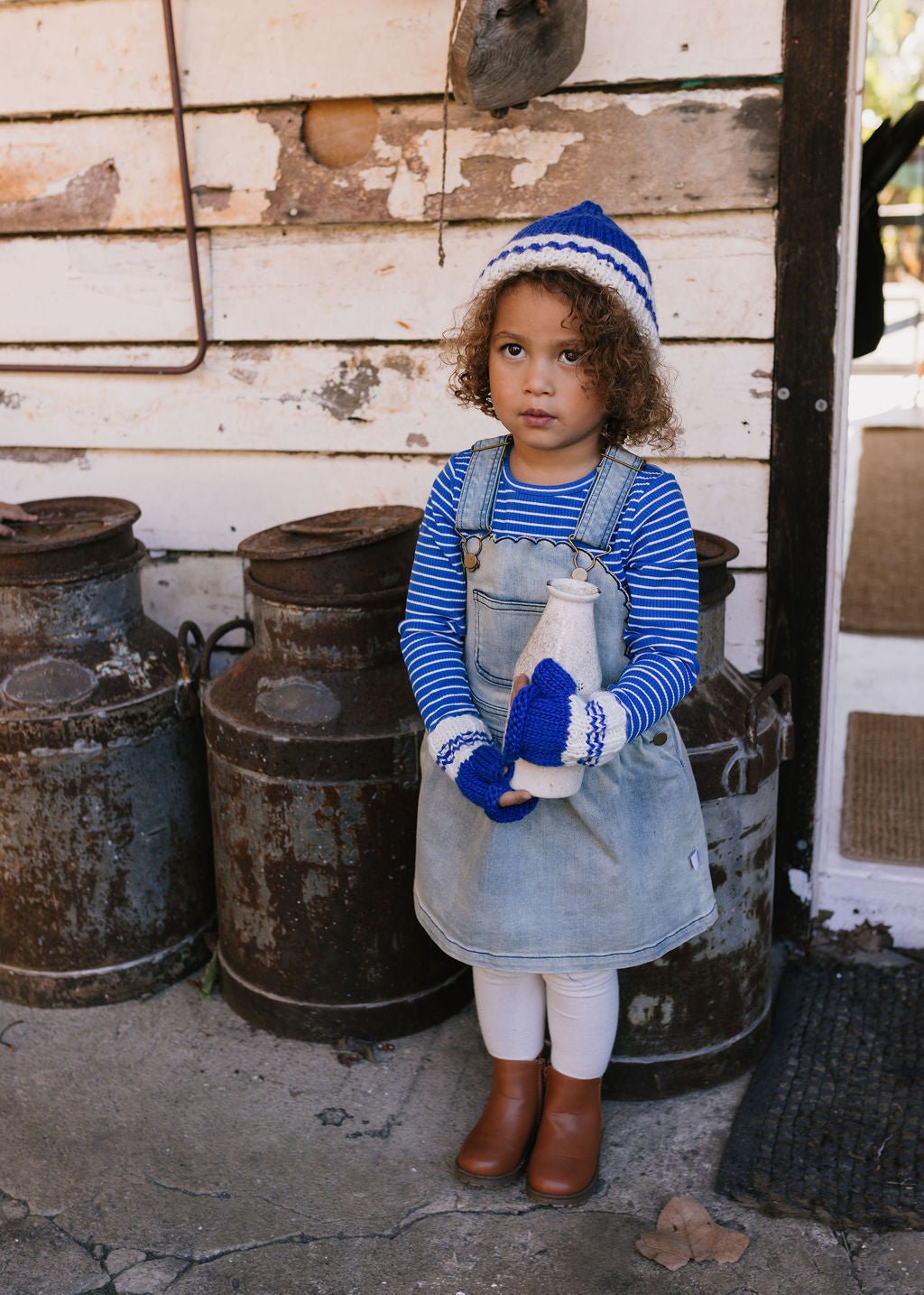 Denmark Beanie Blue & Cream - Acorn Kids Accessories
