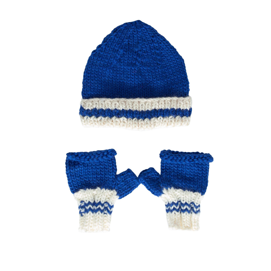 Denmark Beanie & Mittens Bundle - Blue and Cream - Acorn Kids Accessories