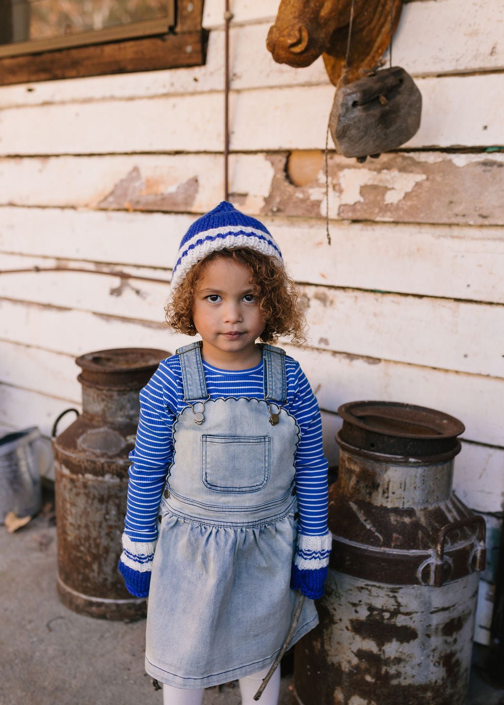 Denmark Beanie & Mittens Bundle - Blue and Cream - Acorn Kids Accessories
