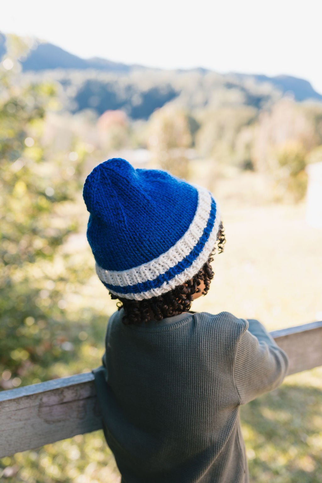 Denmark Beanie & Mittens Bundle - Blue and Cream - Acorn Kids Accessories