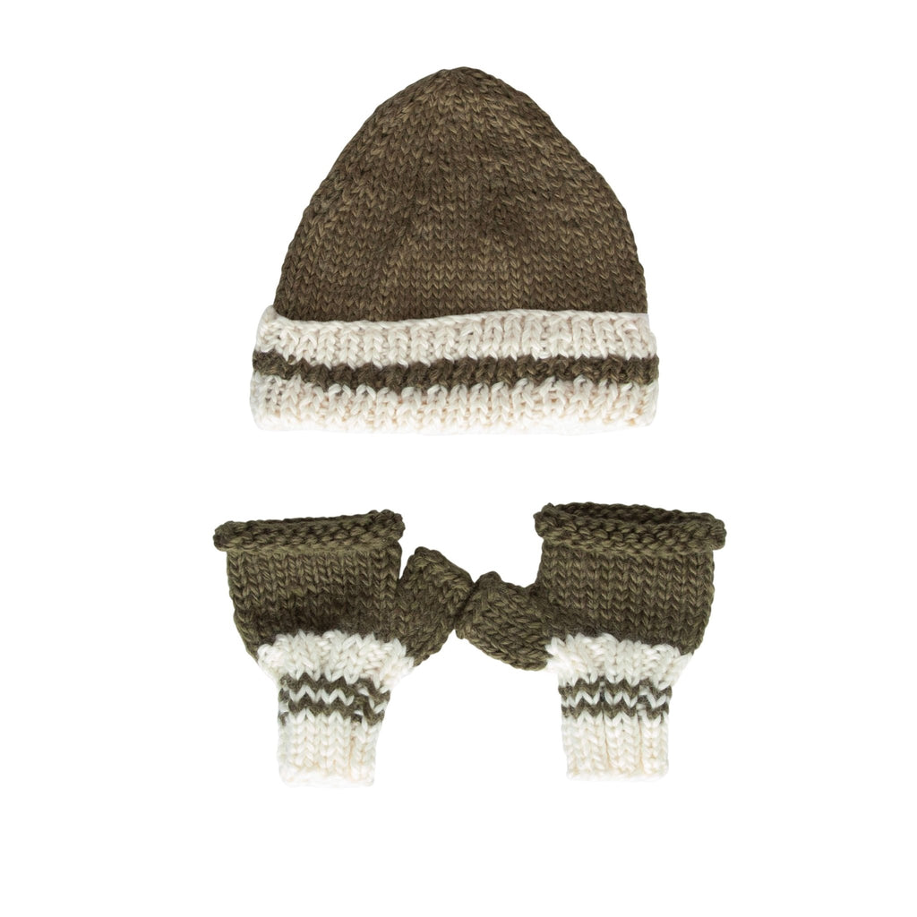 Denmark Beanie & Mittens Bundle - Khaki and Cream - Acorn Kids Accessories