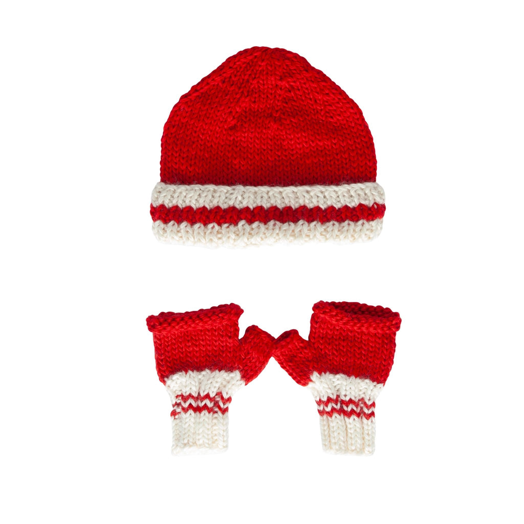 Denmark Beanie & Mittens Bundle - Red and Cream - Acorn Kids Accessories