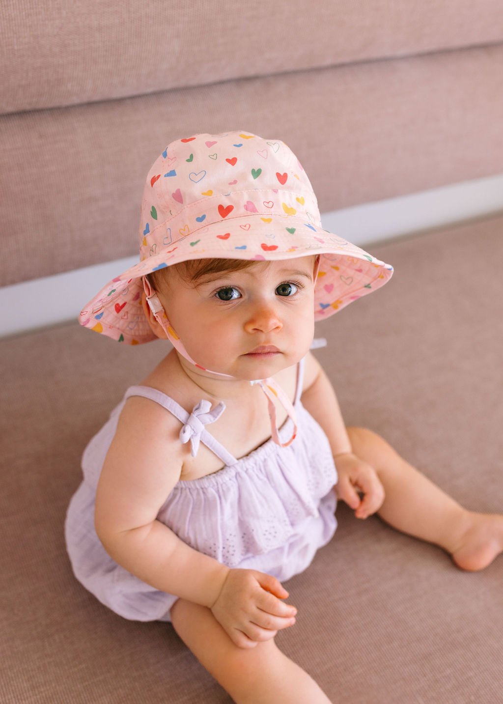 Floating Hearts Wide Brim Infant Hat - Acorn Kids Accessories