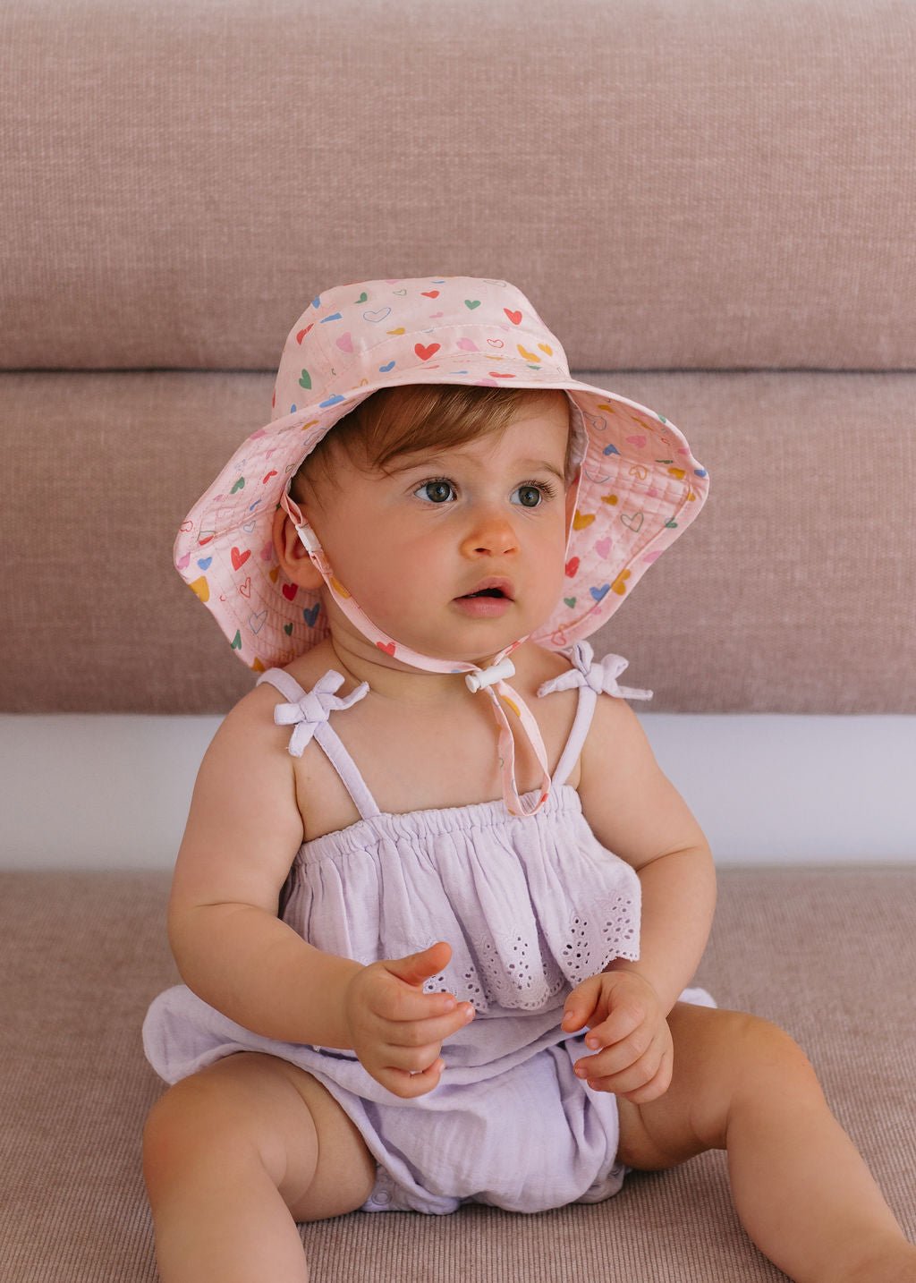 Floating Hearts Wide Brim Infant Hat - Acorn Kids Accessories