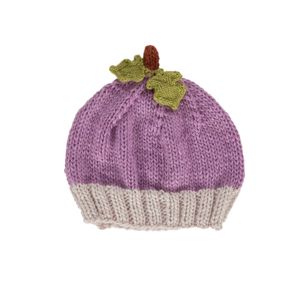 Grape Beanie - Acorn Kids Accessories - Knitted hat designed like a purple grape with green leaves