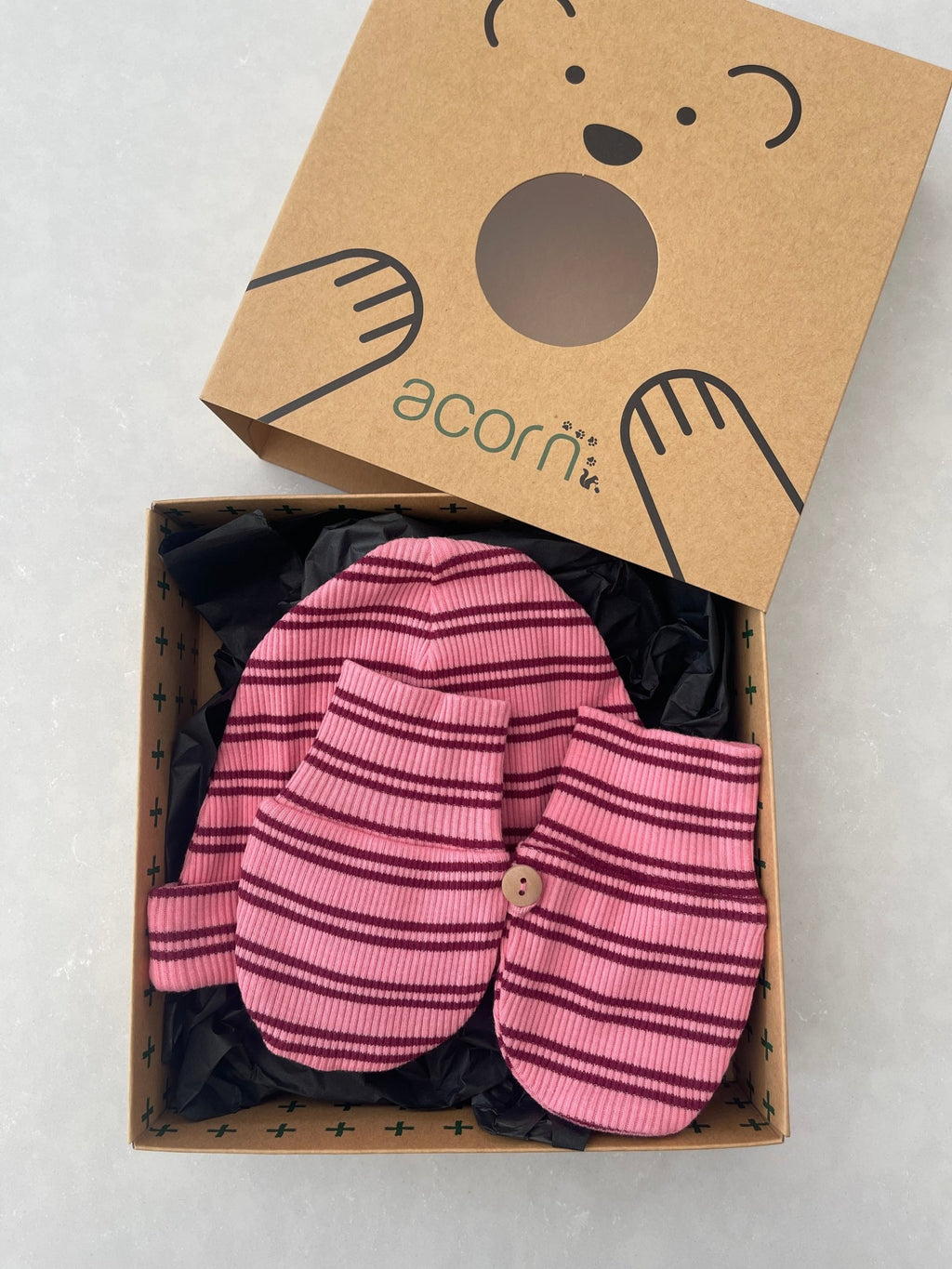 Henley Beanie and Mittens Set Pink - Acorn Kids Accessories