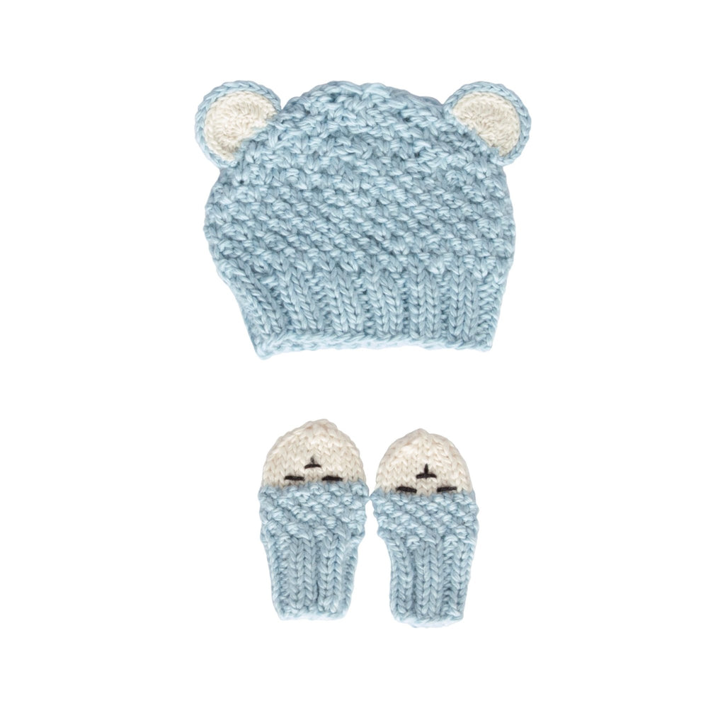 Infant Bear Beanie and Mittens Bundle - Blue - Acorn Kids Accessories