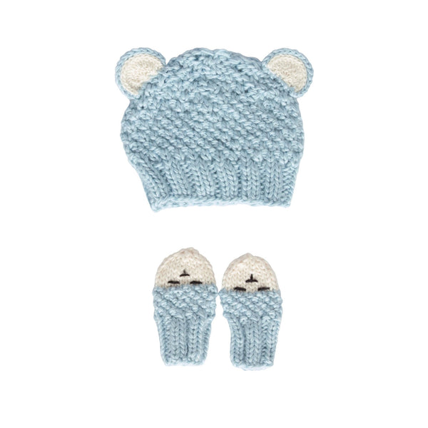 Infant Bear Beanie and Mittens Bundle - Blue - Acorn Kids Accessories