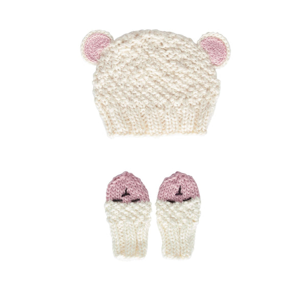 Infant Bear Beanie and Mittens Bundle - Cream - Acorn Kids Accessories